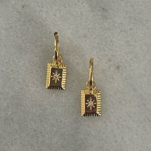 COPY - COPY - Gold Square Star Burst Crystal Pendant Huggie Hoop Dangle Earring…
